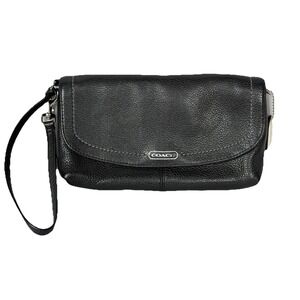 Vintage Coach Black SOFT Leather  Flat Zip Cosmetic Case Wallet Clutch Bag